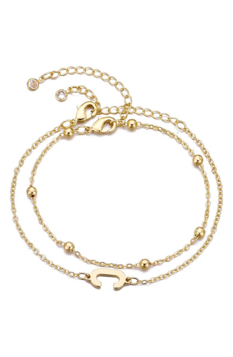 Adornia 2-Piece Initial Bead Chain Bracelet Set, Main, color, Gold-C