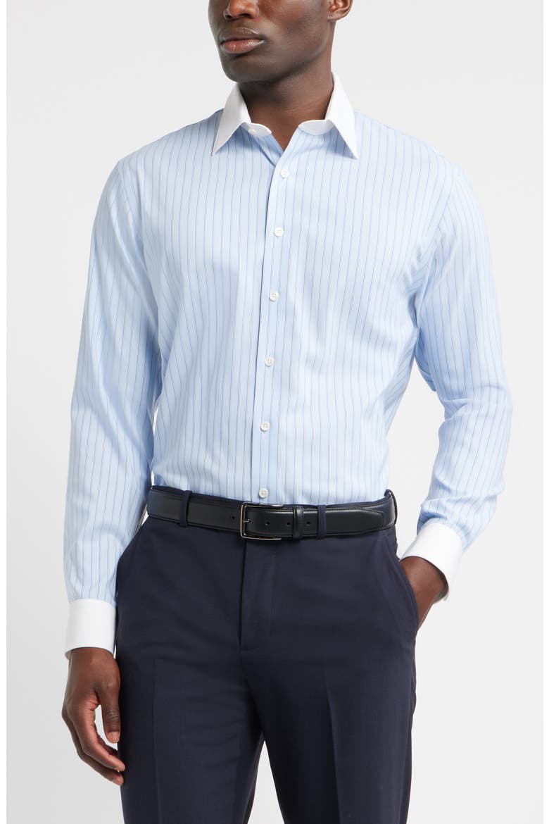 Trim Fit Stripe Premium Performance Twill Dress Shirt, Main, color, BLUE NICO STRIPE