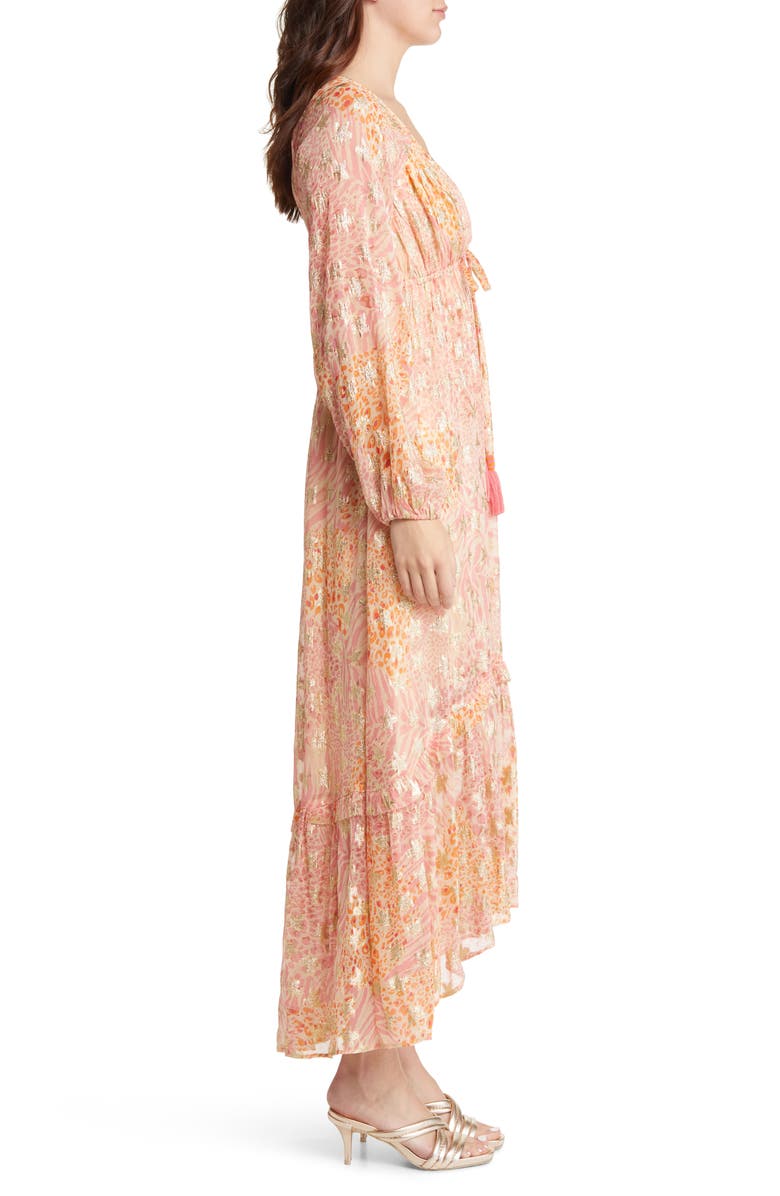 CIEBON Crissta Metallic Print Long Sleeve Maxi Dress, Alternate, color,