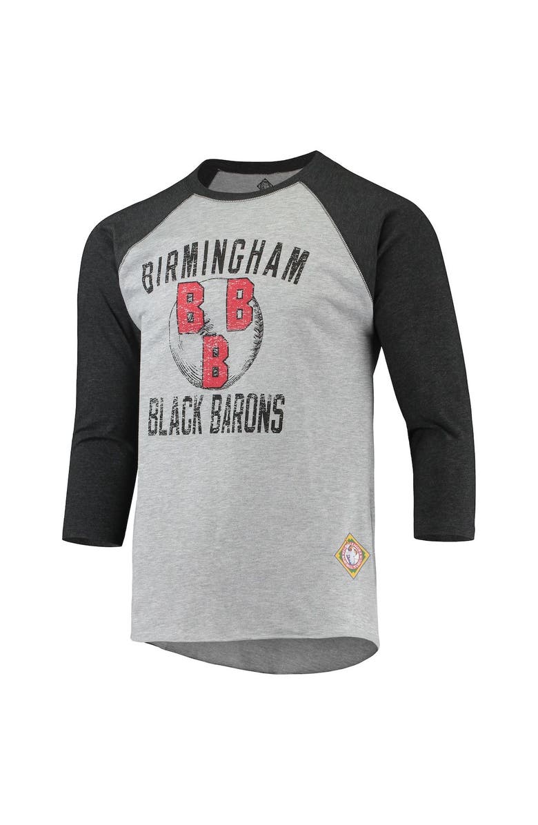 STITCHES Men's Stitches Heathered Gray/Black Birmingham Black Barons Negro League Wordmark Raglan 3/4-Sleeve T-Shirt, Alternate, color, Heather Gray