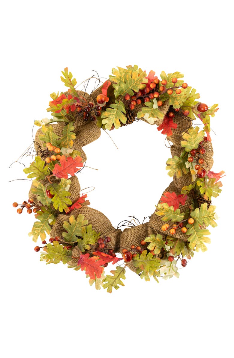 Northlight Berries and Pinecones Artificial Fall Harvest Twig Wreath, 18-Inch, Unlit, Main, color, Orange
