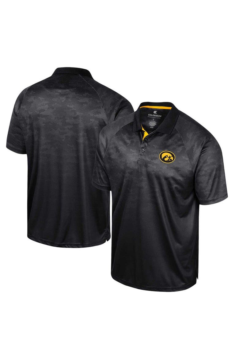 Men's Colosseum Black Iowa Hawkeyes Honeycomb Raglan Polo, Alternate, color, Black