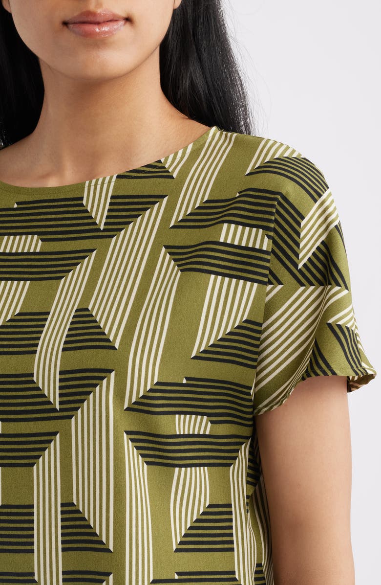 Anne Klein Geo Print Short Sleeve Top, Alternate, color, Bay Leaf Multi