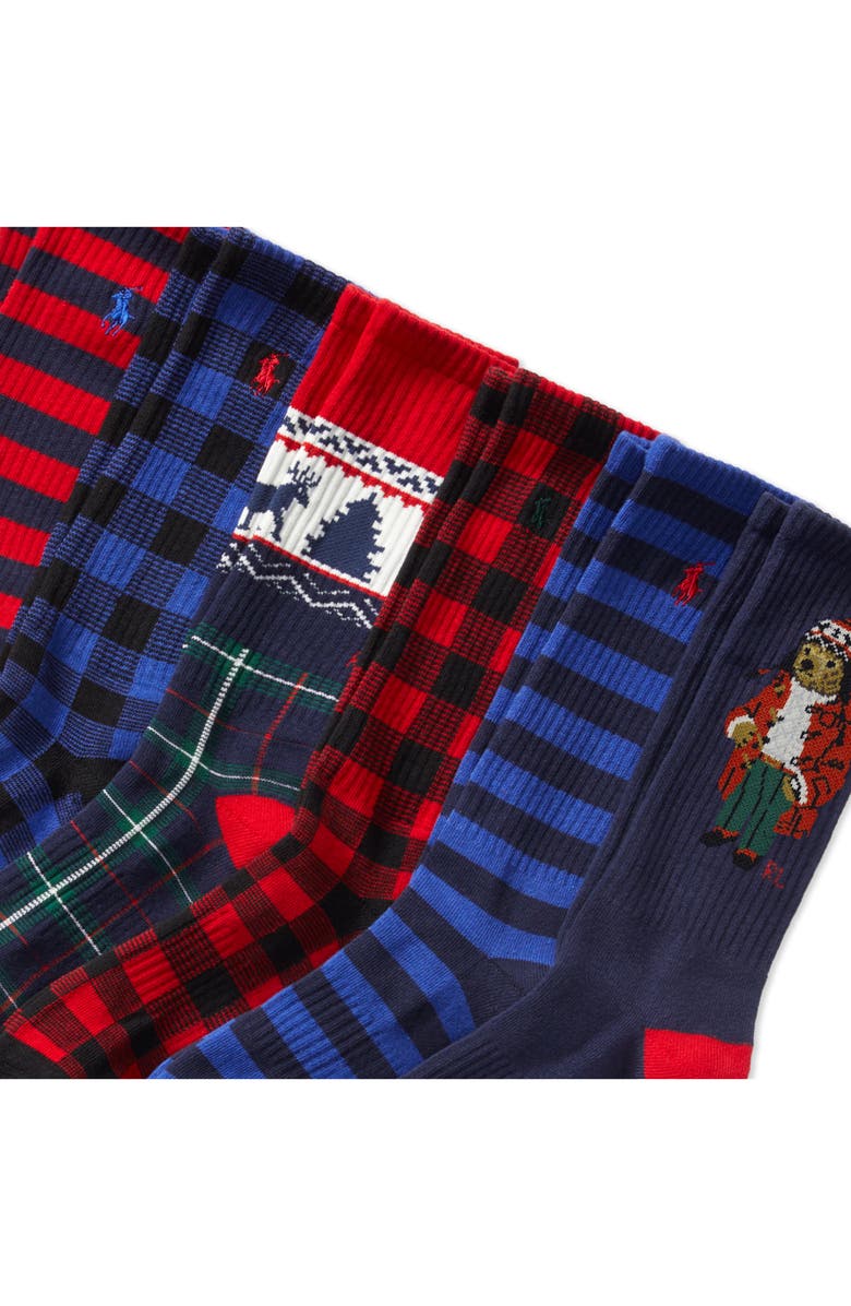 Polo Ralph Lauren Artic Holiday Bear Assorted 6-Pack Cotton Blend Crew Socks, Alternate, color, 