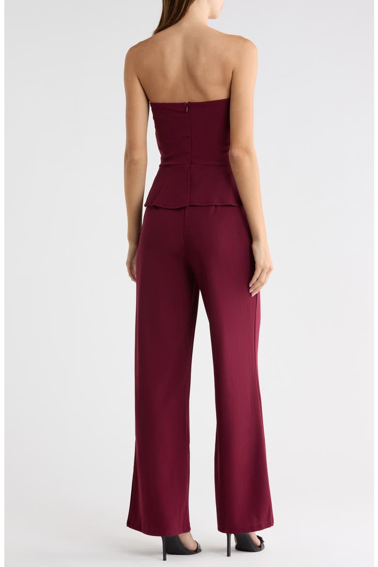 Strapless Peplum Jumpsuit, Alternate, color, BURGUNDY