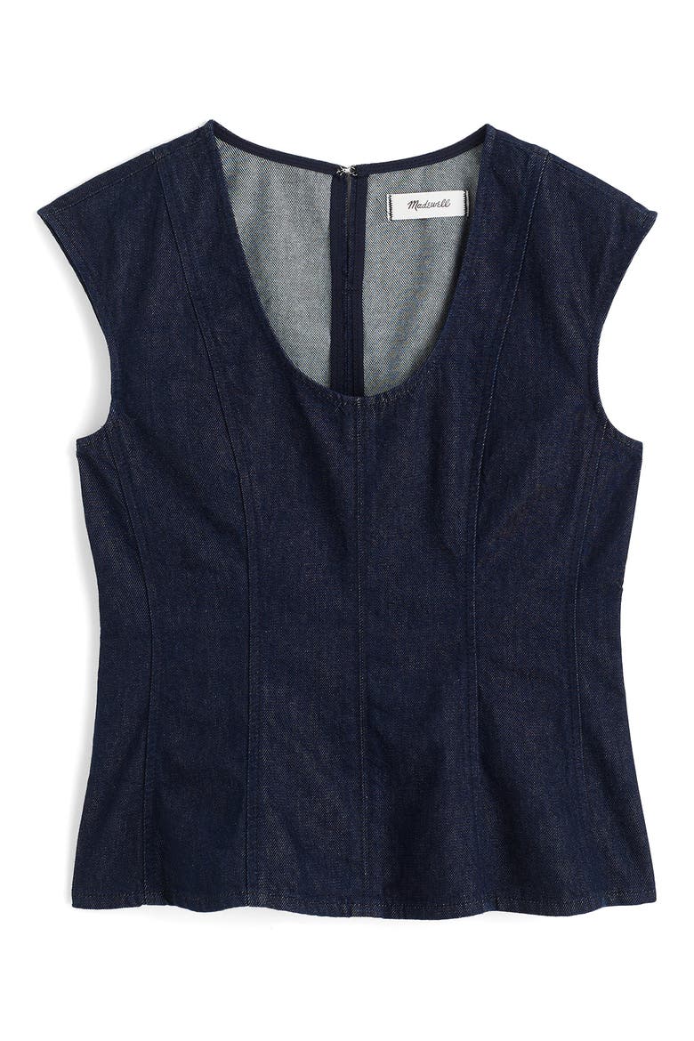 Seamed Scoop Neck Denim Top, Alternate, color, RINSE WASH