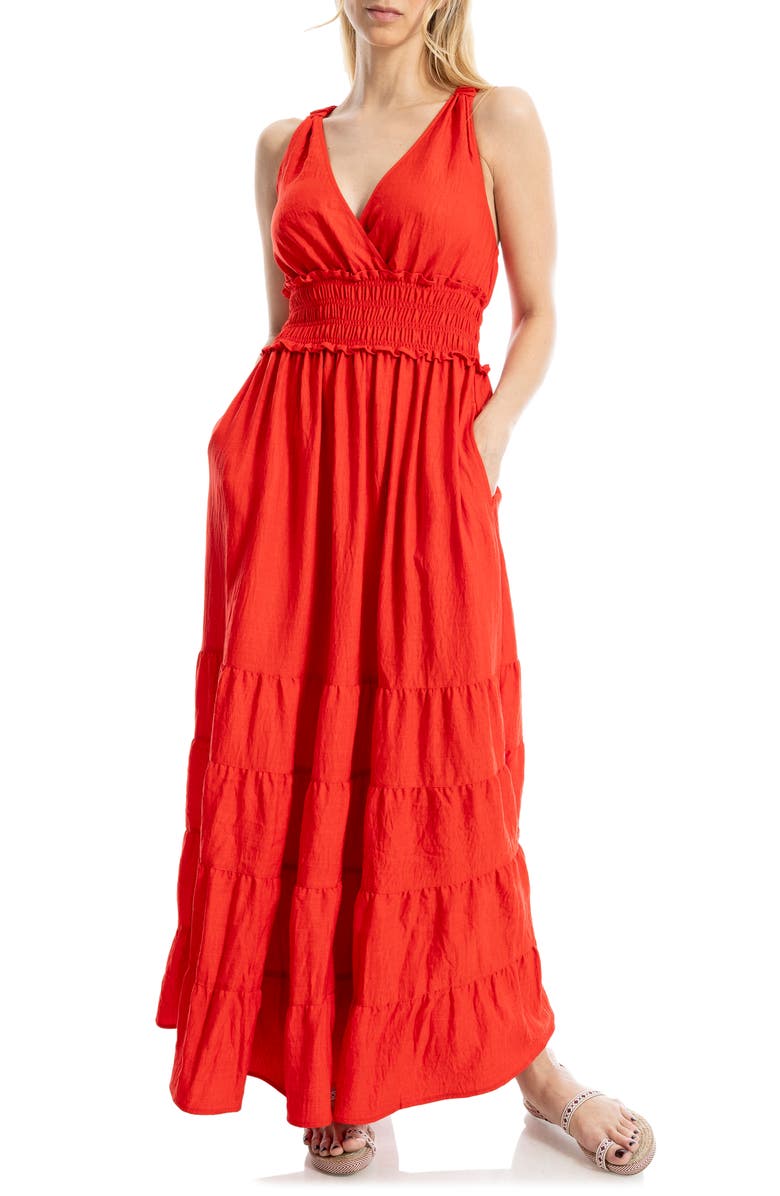 MAX STUDIO Crossback Tiered Maxi Dress, Main, color, Heather Red