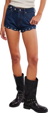 Free People Late Night Set Stud Detail Denim Shorts