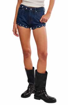 Late Night Set Stud Detail Denim Shorts