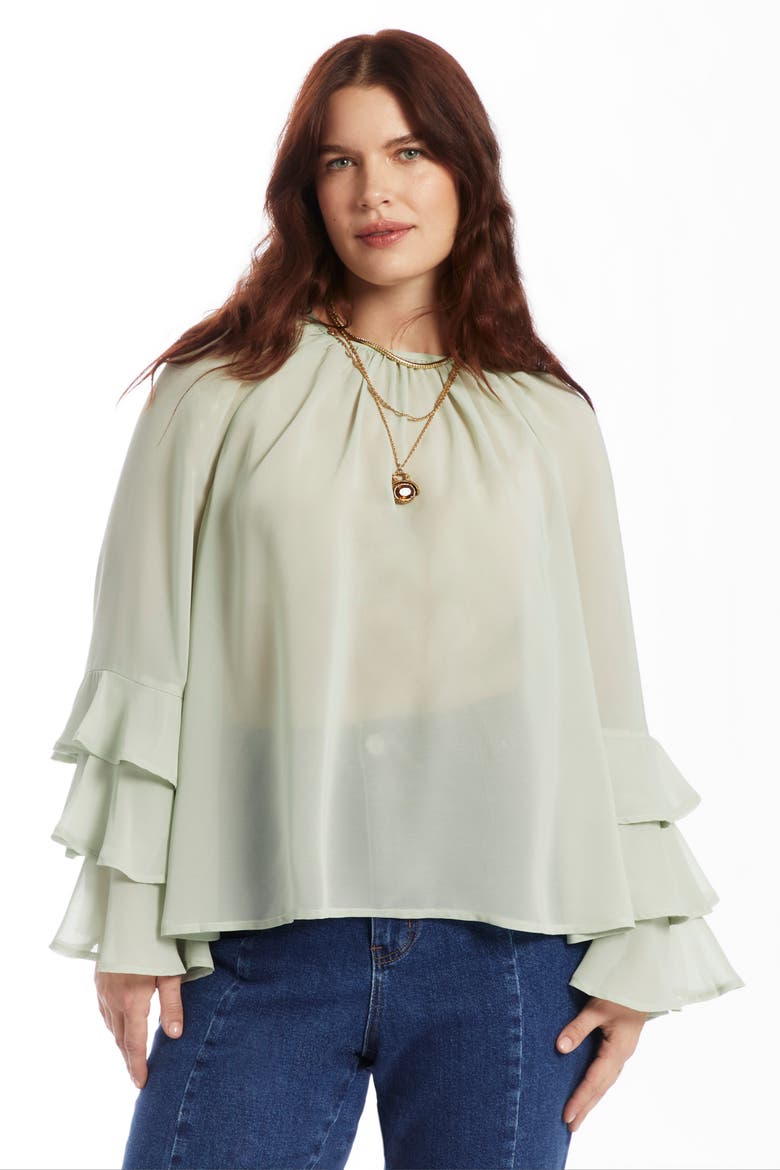 Ruffled Chiffon Blouse, Alternate, color, MERCURY