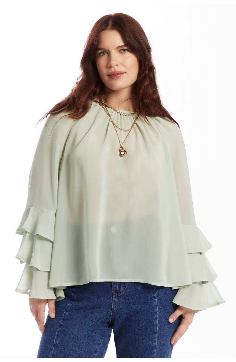 June + Vie Ruffled Chiffon Blouse, Alternate, color, Mercury