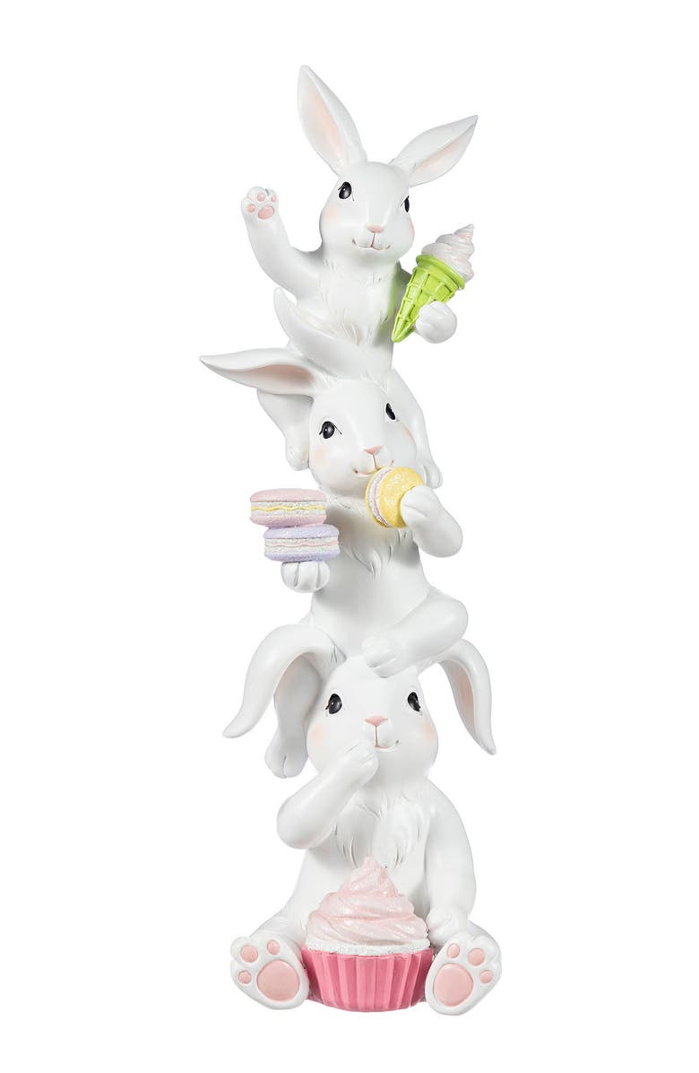 Glitzhome Easter Resin Stacked Bunny with Macaron Table Decor, Main, color, White