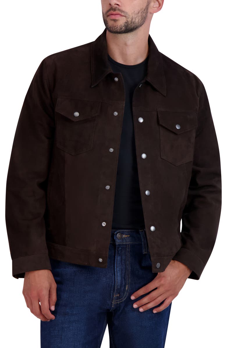 Cole Haan Suede Trucker Jacket, Main, color, Dark Chocolate