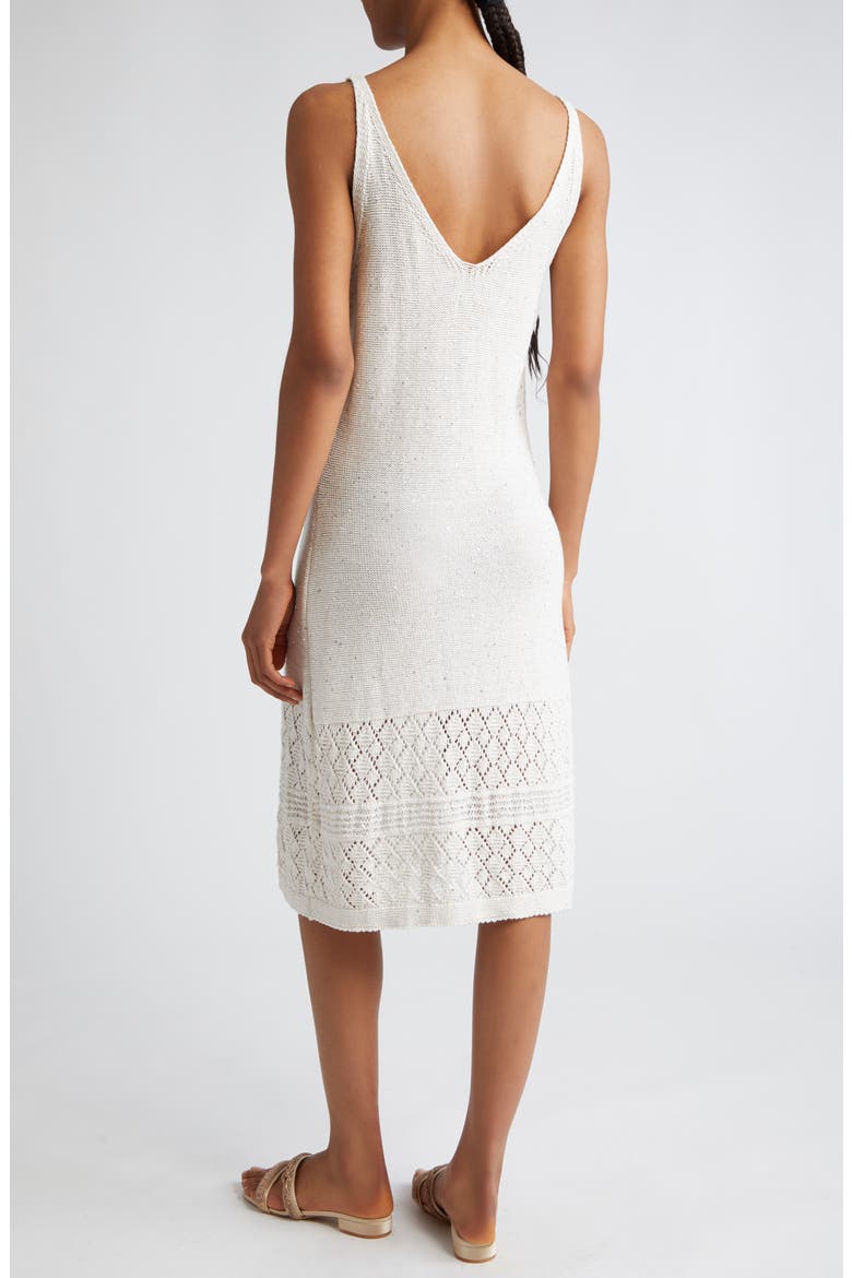 Sequin Sleeveless Cotton & Linen Blend Pointelle Sweater Dress, Alternate, color, WHITE