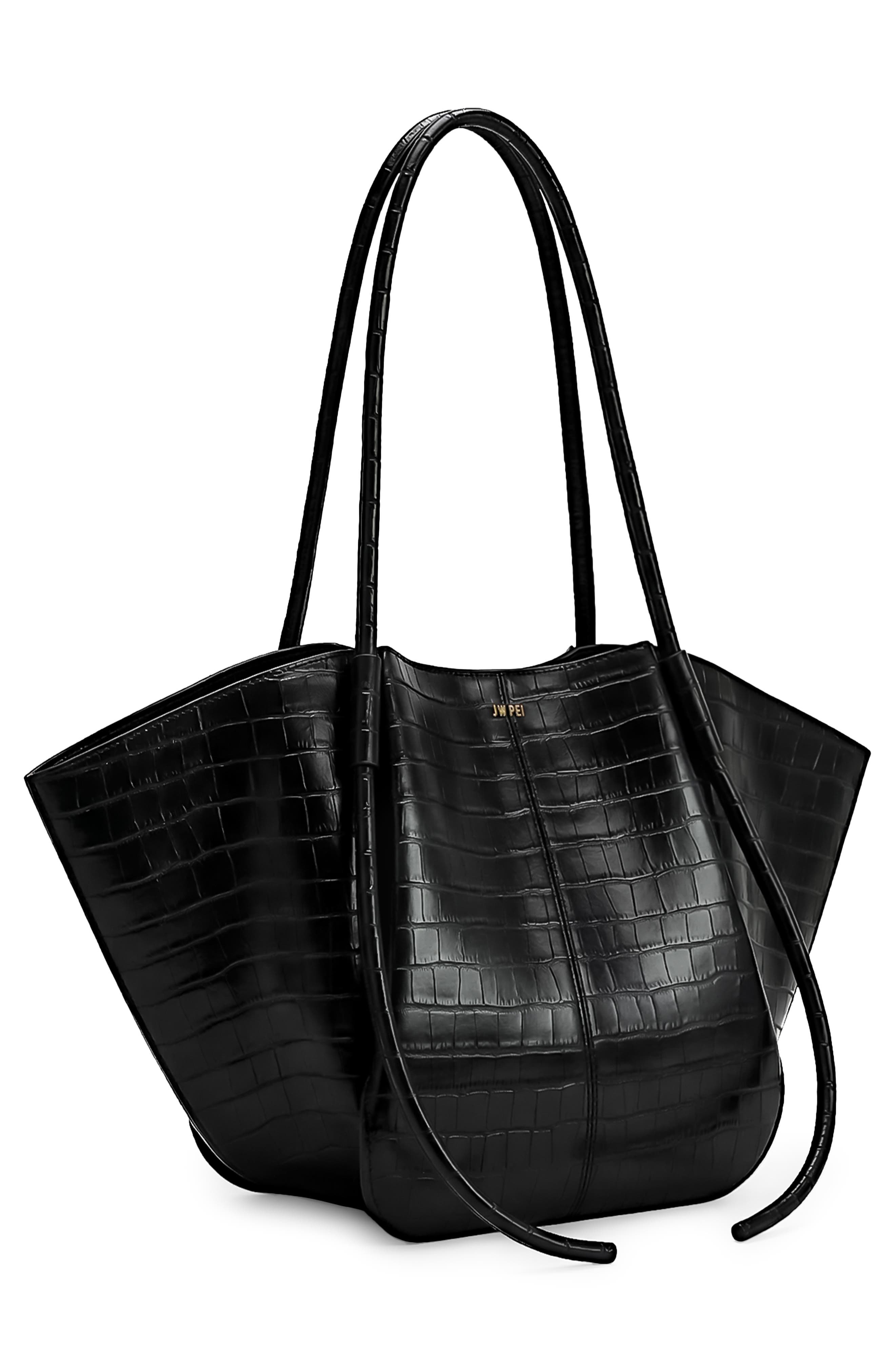 Nala Croc Embossed Faux Leather Wide Tote, Alternate, color, BLACK CROC