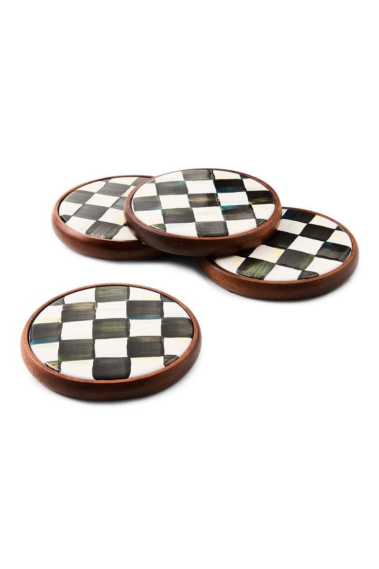 Courtly Check 4-Pack Enamel Coasters, Alternate, color, BLACK/ WHITE