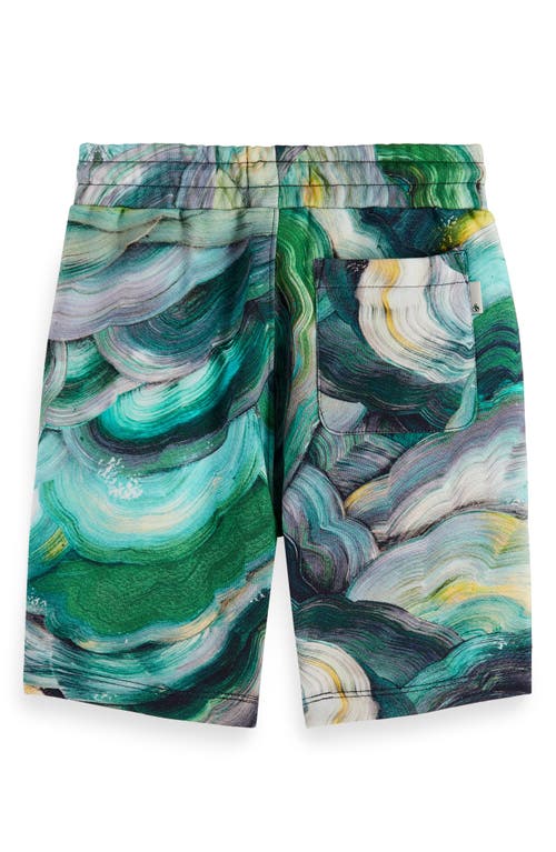 Scotch & Soda Kids' Swirl Print Sweat Shorts In Abstract Fungi Green