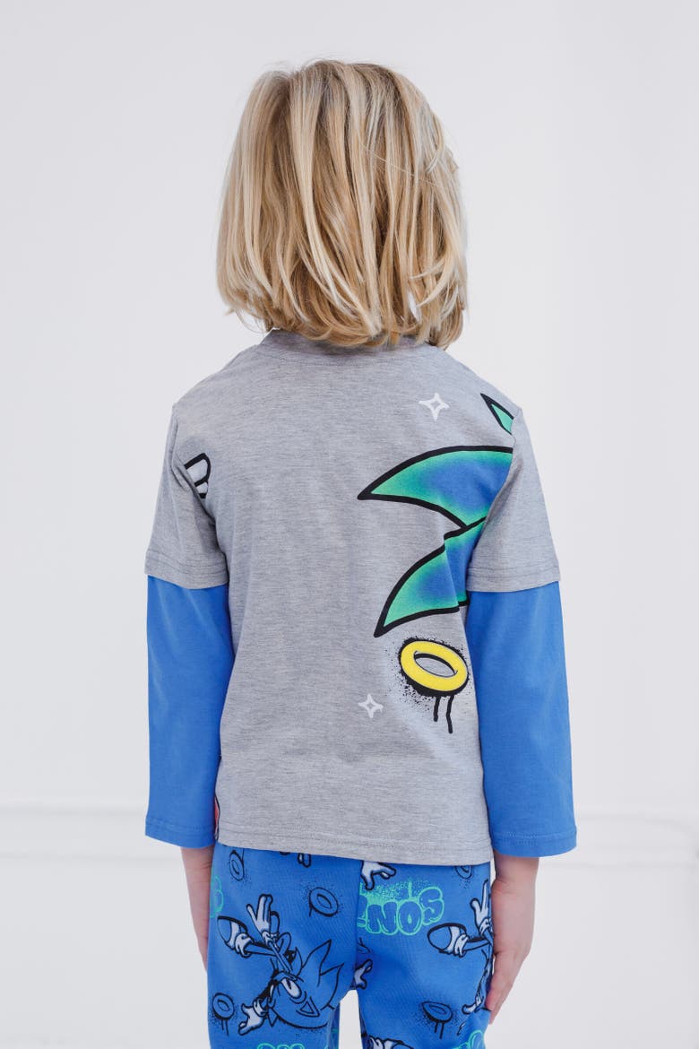 Sonic the Hedgehog Hang Down T-Shirt & Pants Set, Alternate, color, Gray / Blue