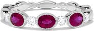 Ancona Fine Jewelry Milgrain Bezel Set Oval Ruby & Diamond Ring in 14K White Gold