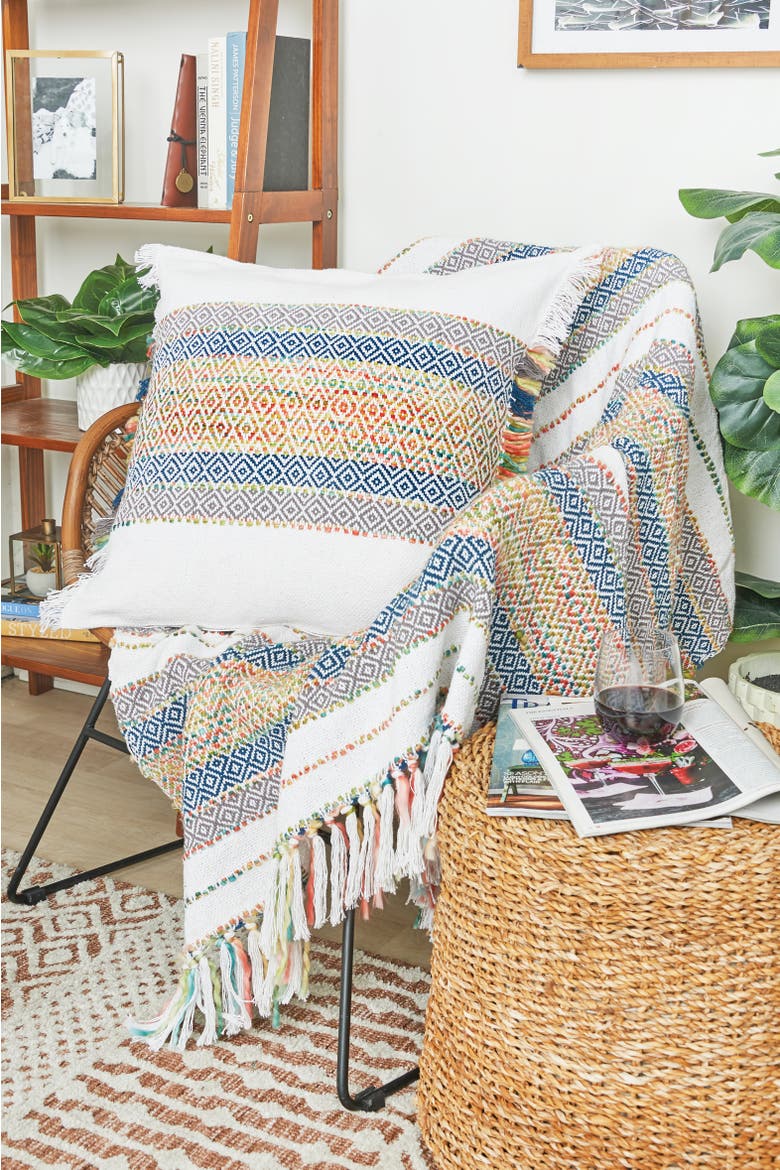 Ashley Rainbow Diamond Handwoven 100% Cotton Accent Throw Pillow  22" x 22", Alternate, color, Yellow