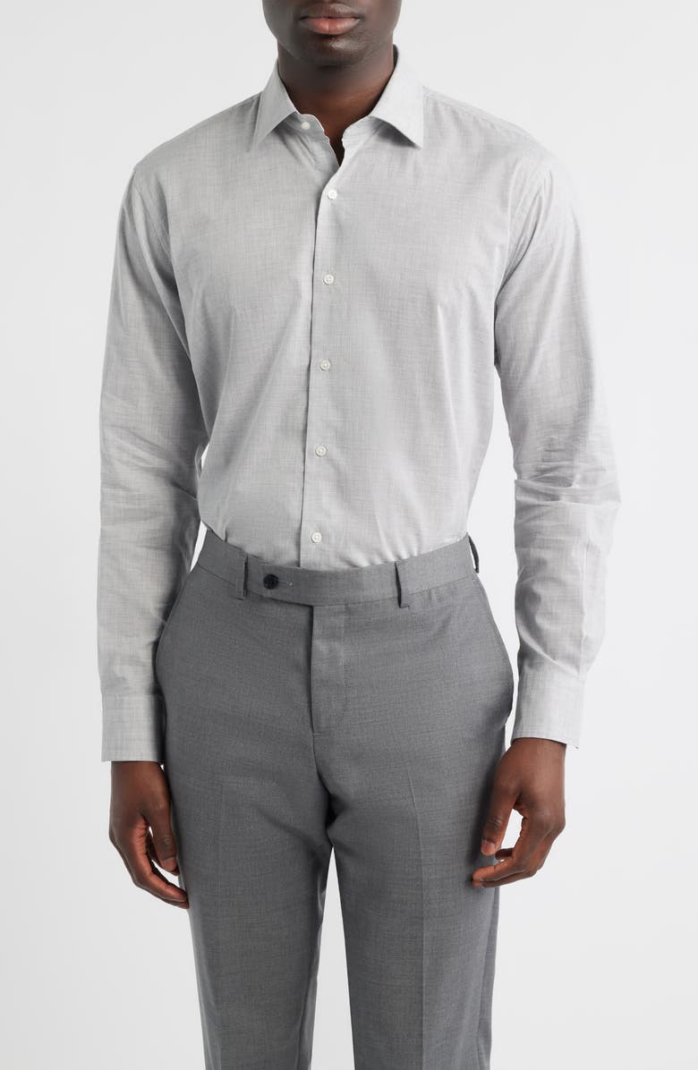 Peter Millar Brighton Perfect Poplin Button-Up Shirt, Main, color, British Grey