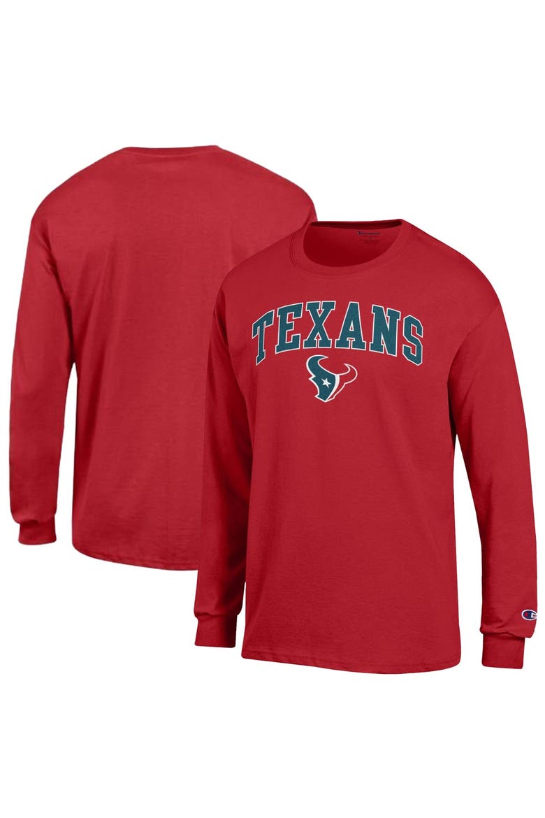 Men's Champion Red Houston Texans Arch Over Logo Long Sleeve T-Shirt, Main, color, Red