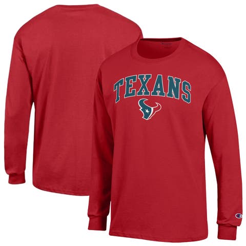 Men's Champion Red Houston Texans Arch Over Logo Long Sleeve T-Shirt