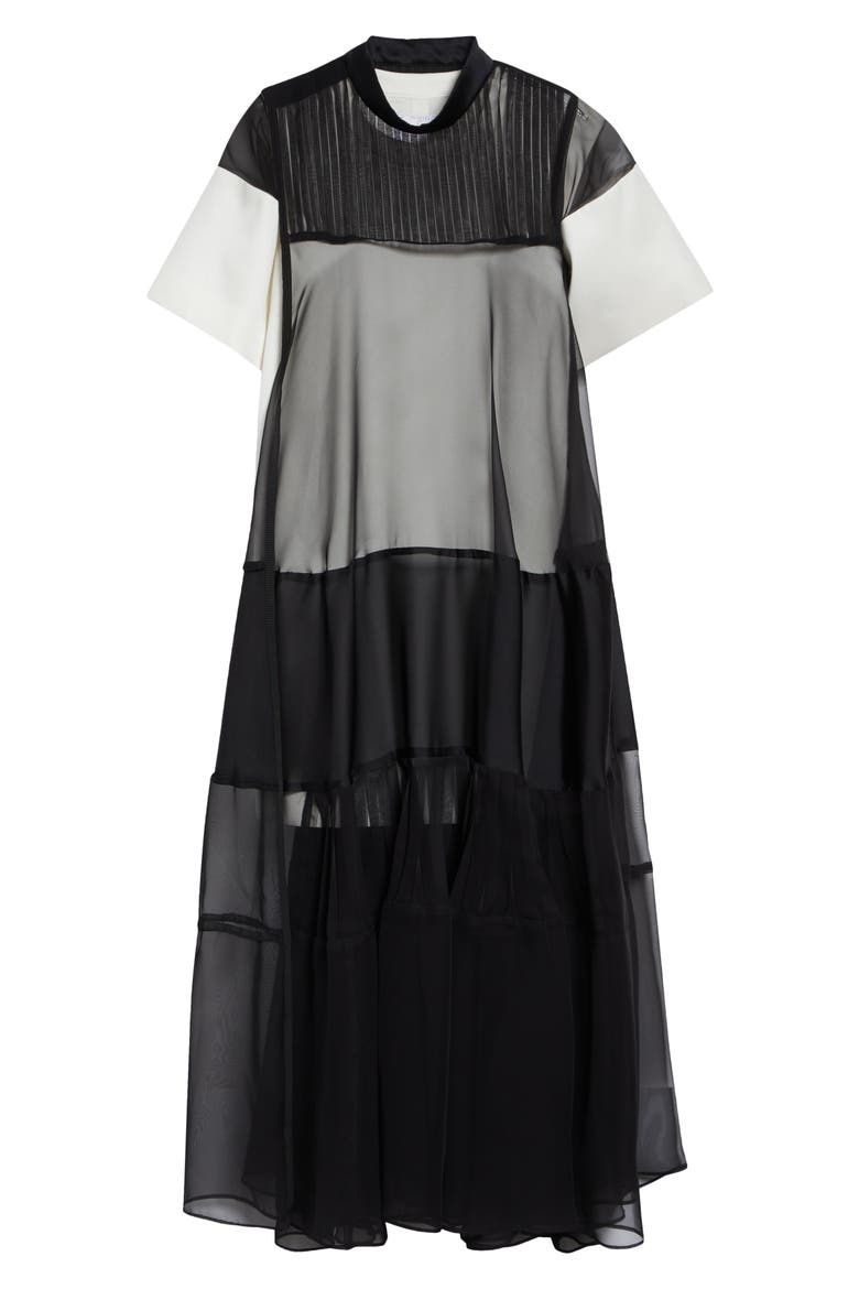 Mixed Media Maxi Dress, Alternate, color, OFF WHITE/ BLACK