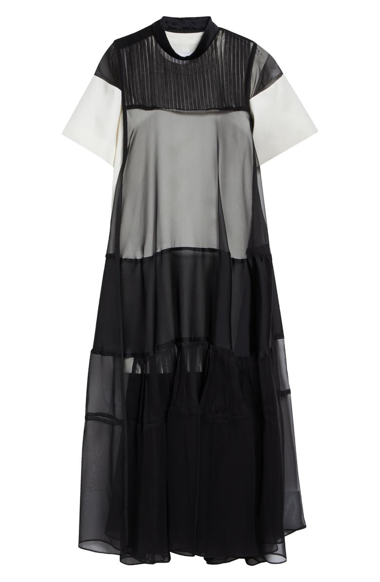 Sacai Mixed Media Maxi Dress, Main, color, Off White/ Black