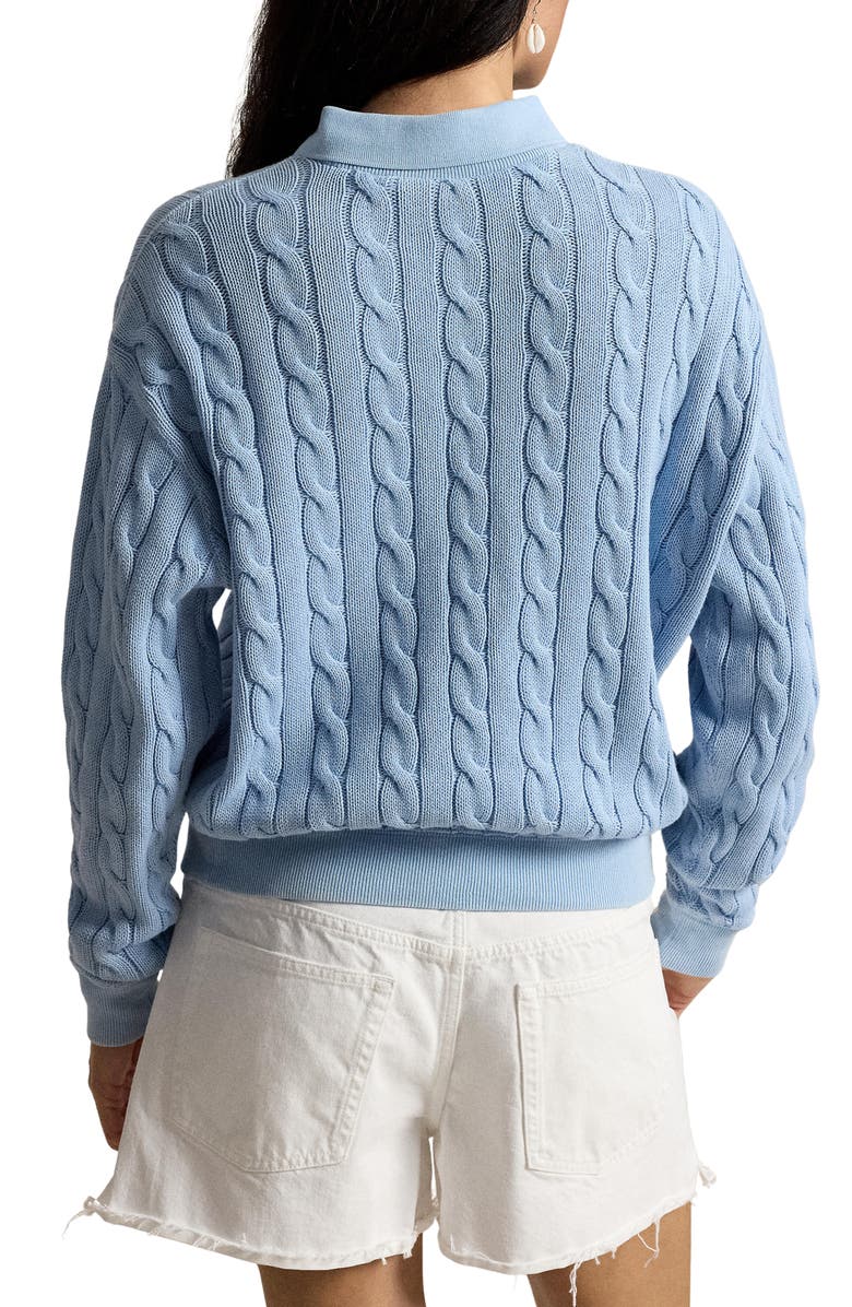 Polo Ralph Lauren Layered Collar Cable Stitch Cotton Sweater, Alternate, color, Blue