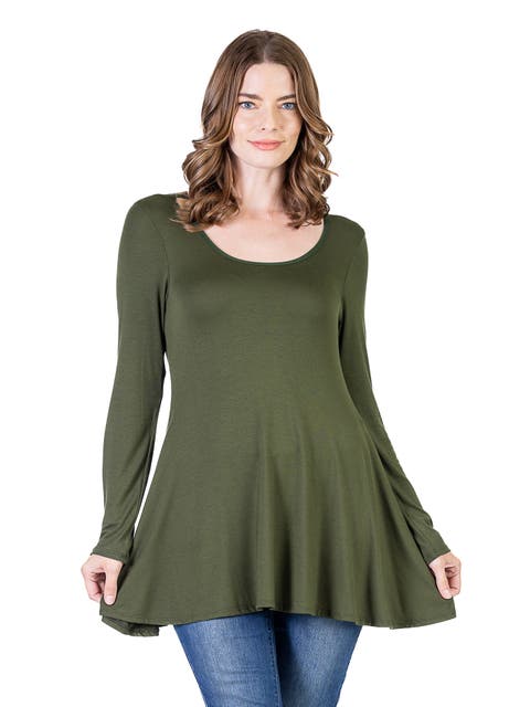 Long Sleeve Solid Color Swing Style Flared Tunic Top