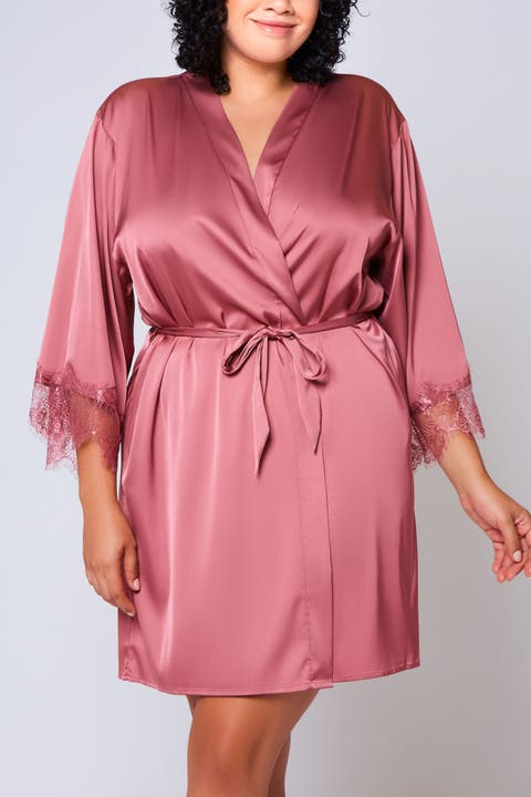 Stretch Satin Lace-Trim Robe