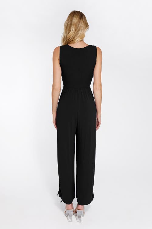 Popilush Shapewear Square Neck Tummy Control Wide Leg Jumpsuit In Midnight Black