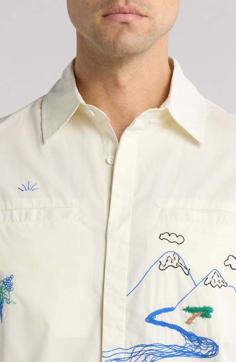 JUNGLES Good Thoughts Embroidered Short Sleeve Cotton Button-Up Shirt, Alternate, color, 