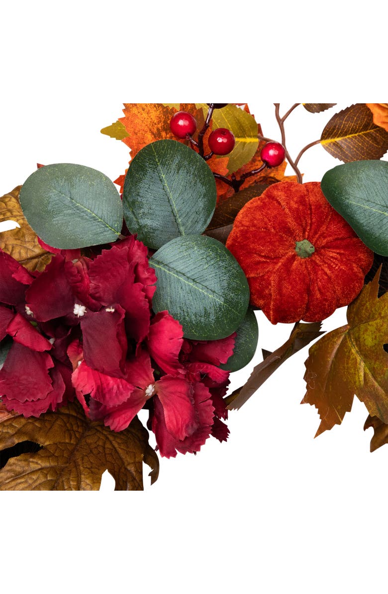 Northlight Artificial Floral and Pinecone Fall Harvest Wreath - 22" - Orange and Burgundy, Alternate, color, Orange