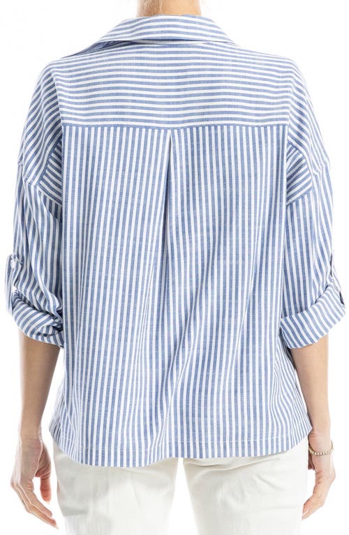 Max Studio Stripe Collared Top In Blue
