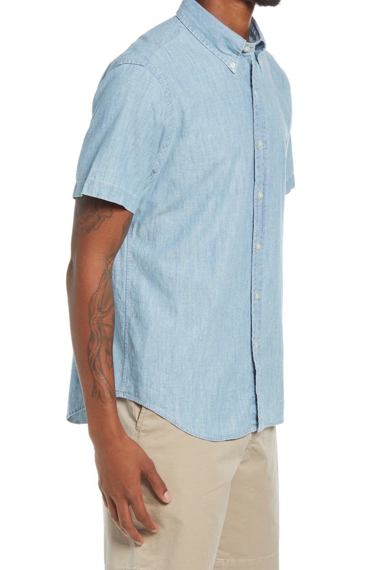 Ralph Lauren Classic Fit Short Sleeve Button-Down Shirt, Alternate, color, LIGHT INDIGO