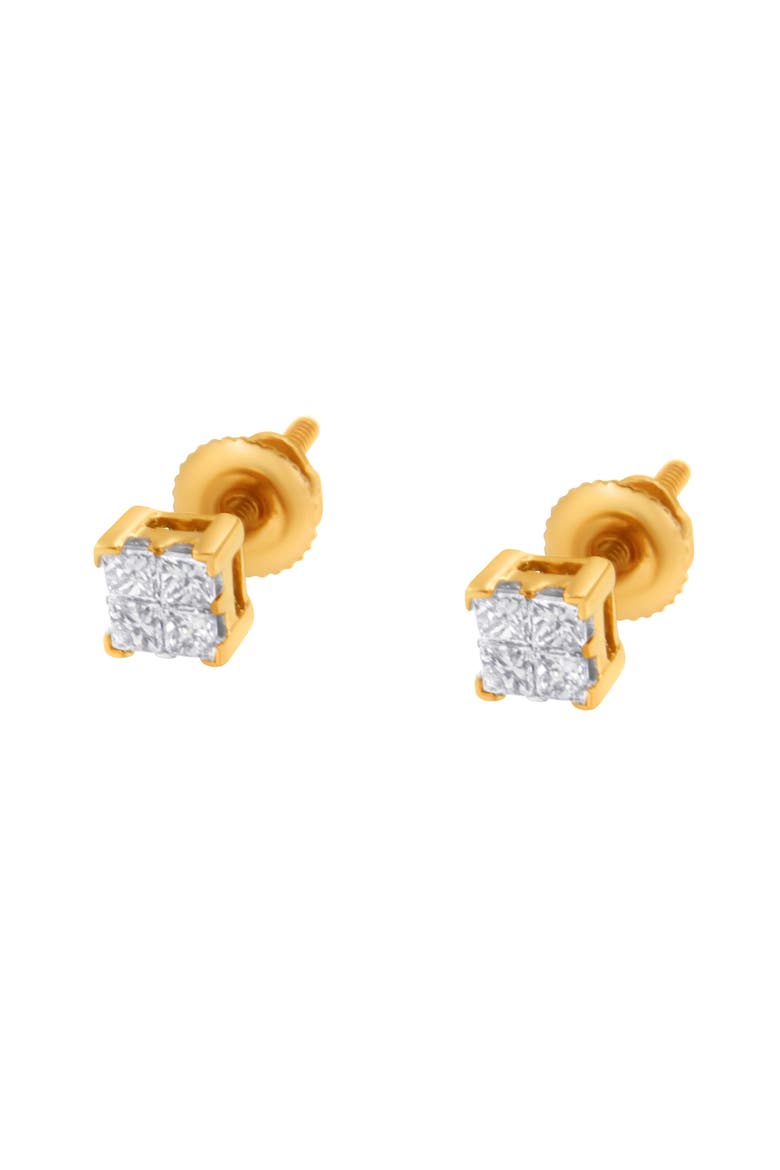 14K Yellow Gold 1/4 Ct Invisible Princess Square Stud Earring, Alternate, color, Yellow