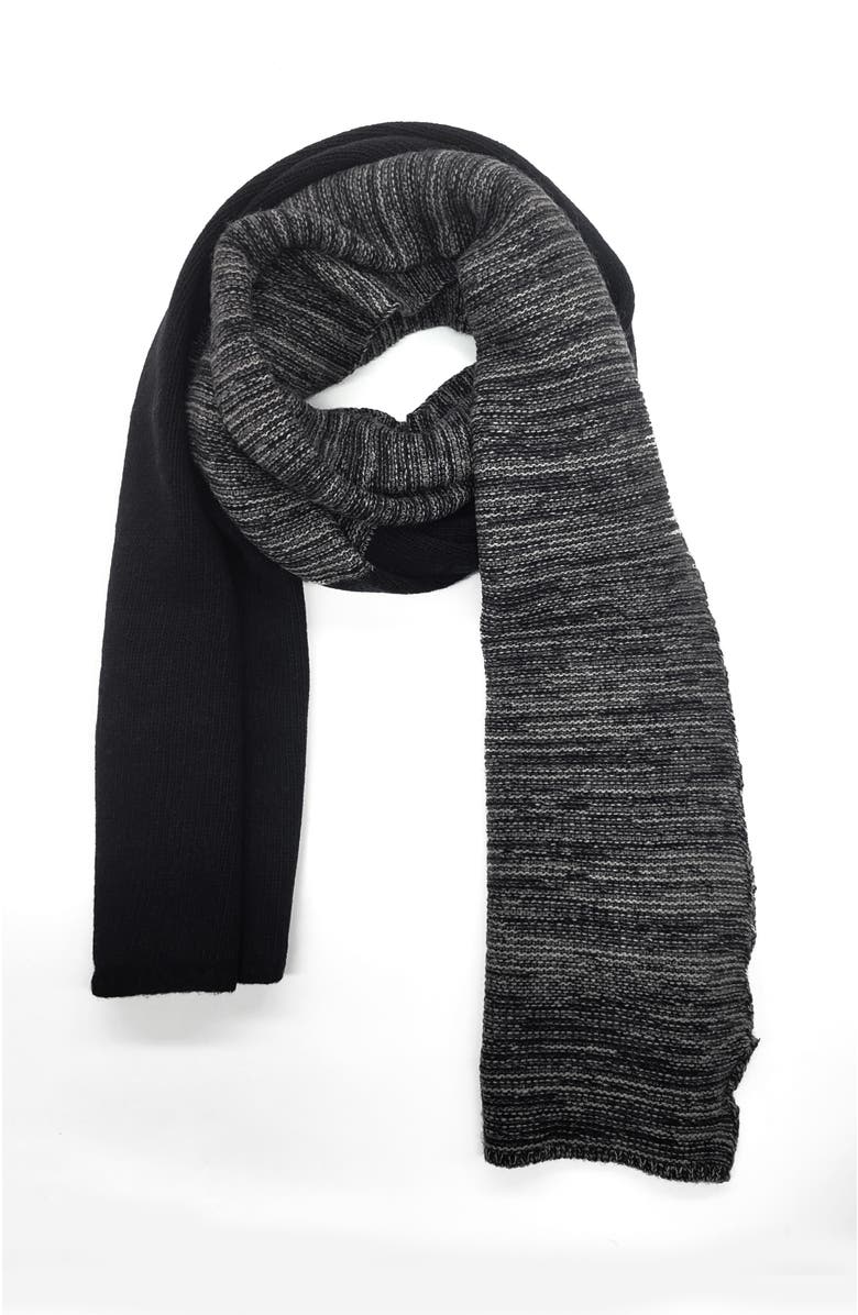 Portolano Cashmere scarf in solid and tweed pattern, Main, color, Black/Grey