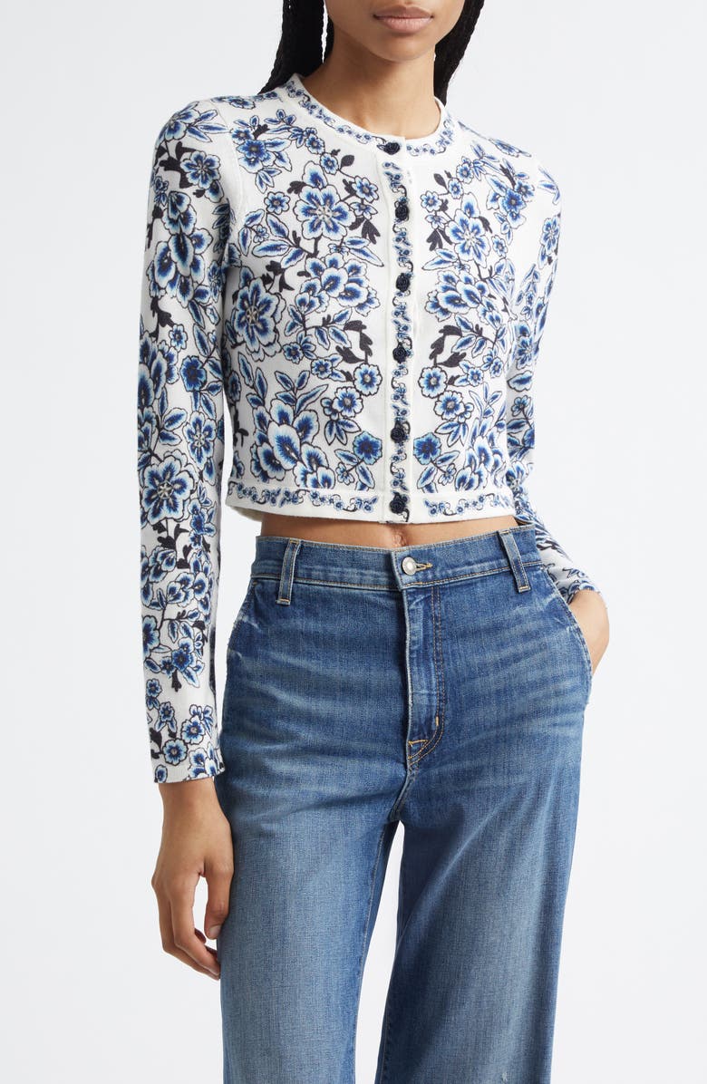 Alice + Olivia Carson Floral Cotton Blend Cardigan, Main, color, 