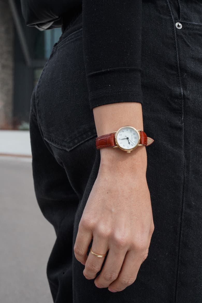 Minimalist Small face Easy Read Leather Watch- 27MM, Alternate, color, Brown