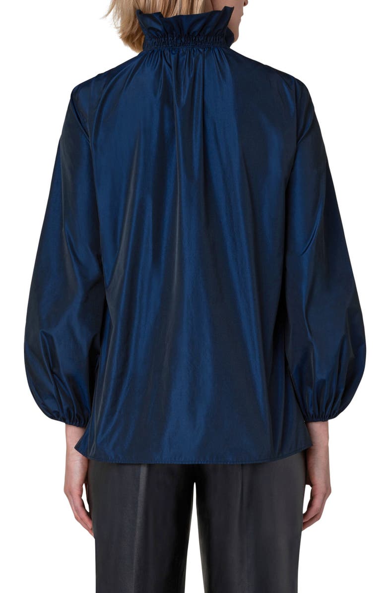 Akris punto Ruffle Neck Taffeta Blouse, Alternate, color, Navy