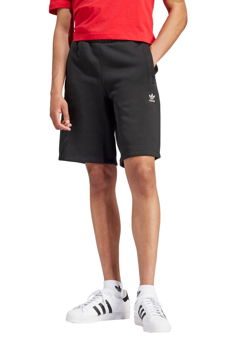 Trefoil Essentials Sweat Shorts, Main, color, BLACK