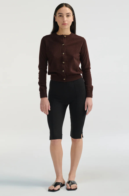 Almina Concept Classic Crew Wool Cardigan In Dark Espresso