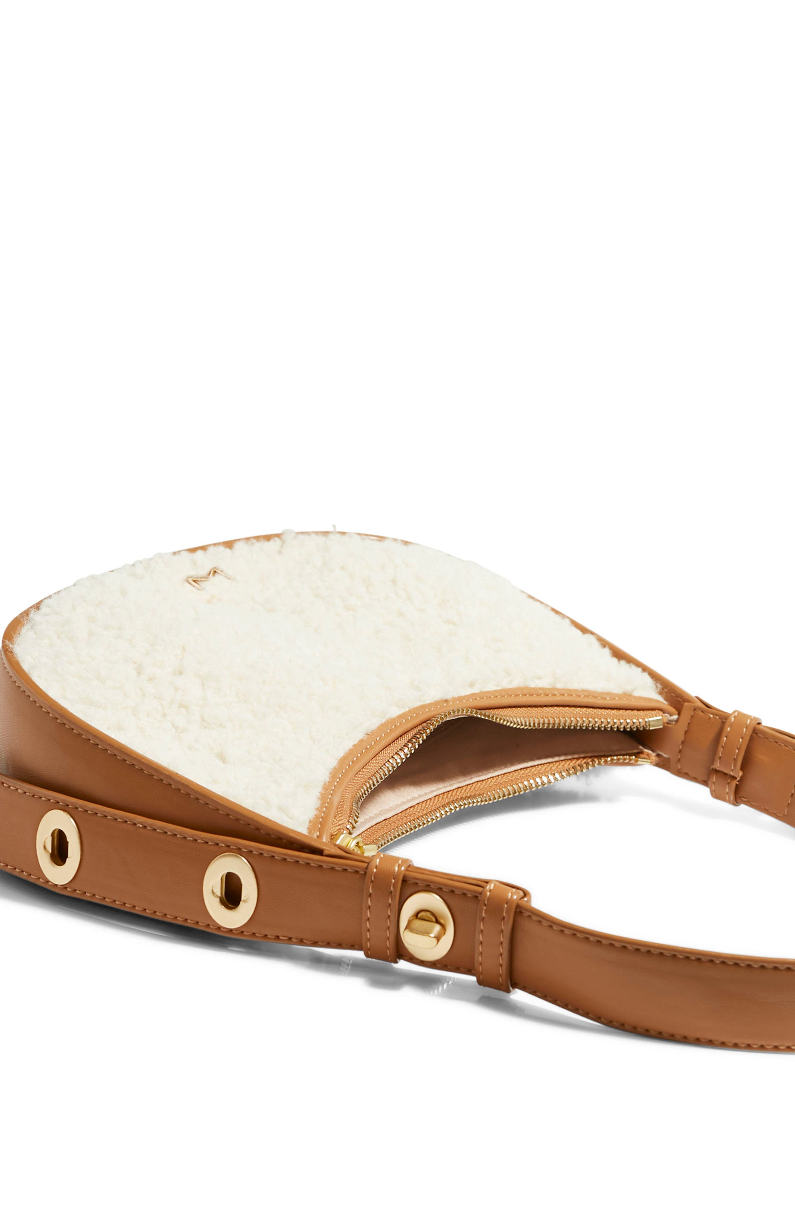 We Are Confident Faux Shearling & Vegan Leather Shoulder Bag, Alternate, color, SHEARLING