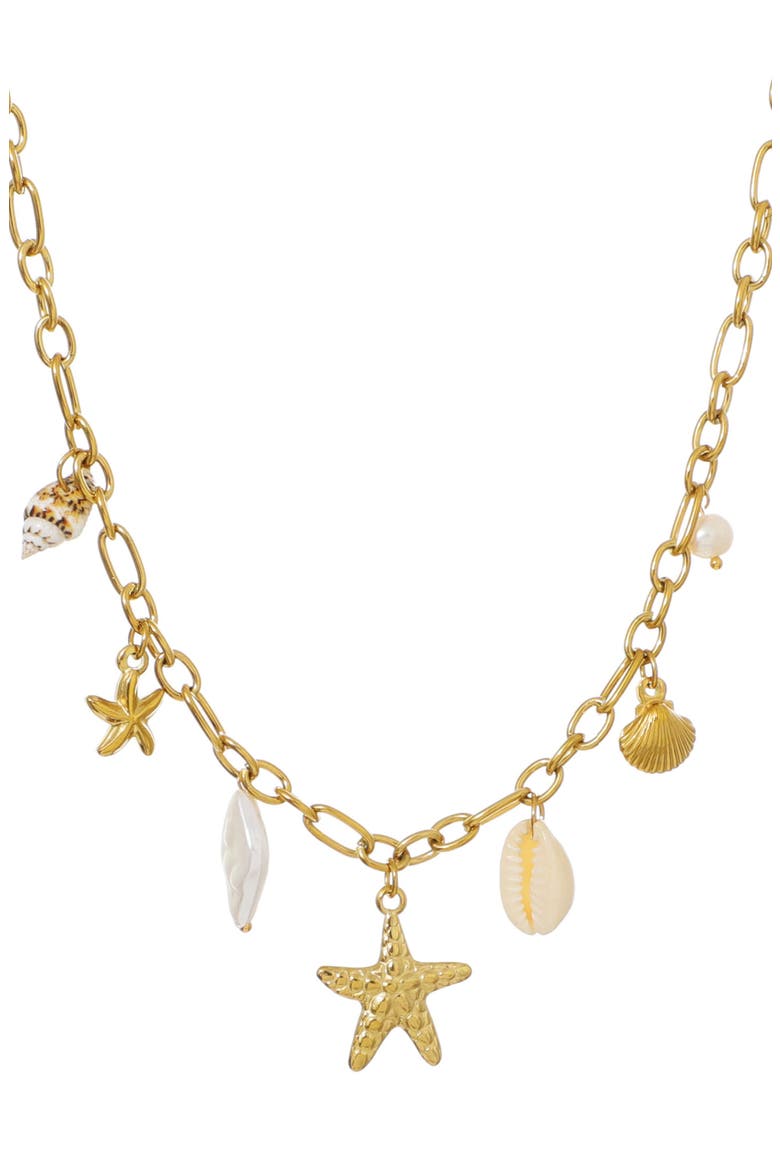 Freshwater Pearl & Assorted Shaker Charm Necklace, Alternate, color, GOLD/ WHITE