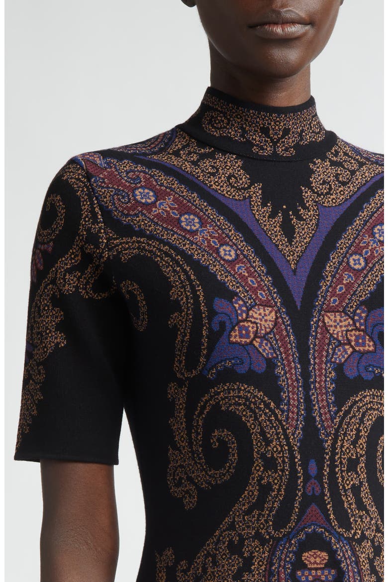 Mock Neck Jacquard Fit & Flare Sweater Dress, Alternate, color, DARK BLUE