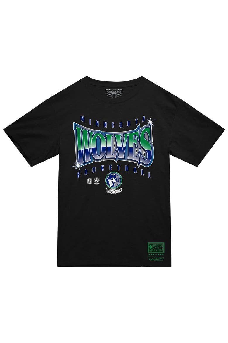 Men's Mitchell & Ness  Black Minnesota Timberwolves Worldwide Collection Glow Up T-Shirt, Alternate, color, Black