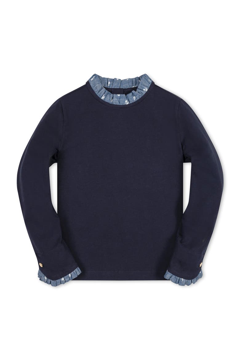 Kids' Organic Ruffle Trim Knit Top, Main, color, Navy with Chambray