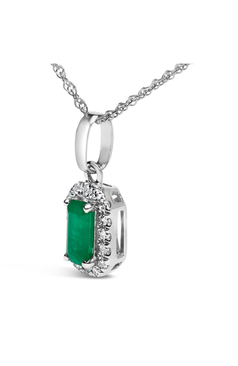 Haus of Brilliance 10K White Gold 5x3mm Birthstone and Diamond Accent Halo Octagonal Shape Pendant Necklace, Alternate, color, Green Emerald | White